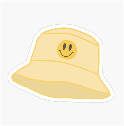 Yellow Smiley Face Bucket Hat Sticker By Tiffany Chen Preppy Stickers