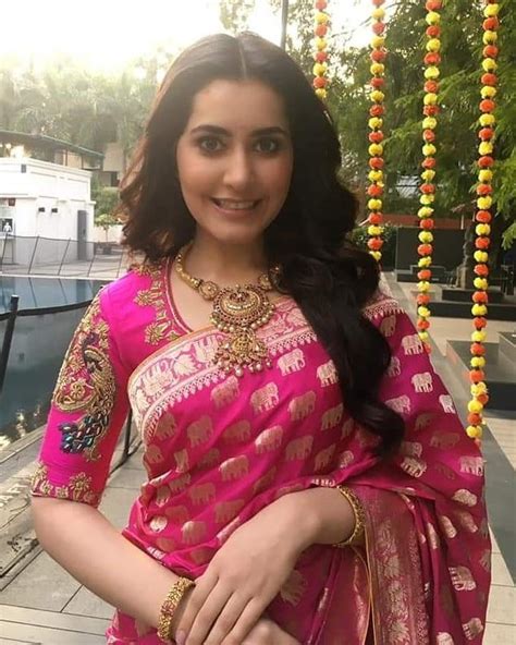 raashi khanna wore a gorgeous pink silk saree for dhanteras celebrations