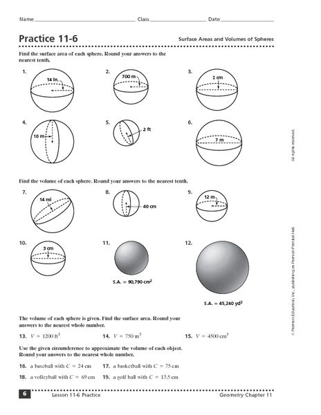 Surface Area Of A Sphere Worksheet