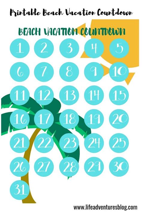 Beach Vacation Countdown Calendar Printable Printable Templates