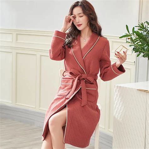 Cotton Robe Womens Quilted Bathrobe Winter Robe Women Home Clothes