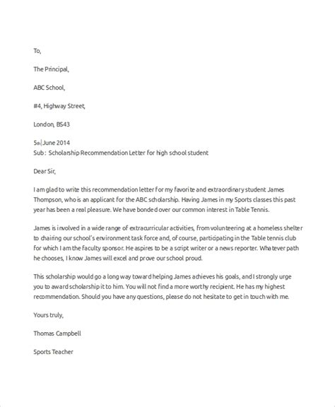 Sample Scholarship Recommendation Letter For High School Student