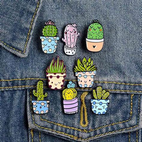 Cactus Pins Collection Succulent Plants Brooches Cactus Badges Pins For