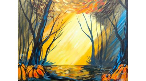 Fall Forest With Pumpkins Step By Step Acrylic Beginners Painting
