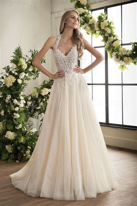 t202008 illusion bodice v neck lace bridal gown wedding dress with halter straps