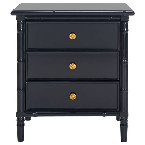 Designed with a blend of clean lines, chic hardware and a timeless rustic oak finish, its ample three drawers add storage to any chic bedroom. safavieh mina 3 drawer nightstand in navy - nst3500a