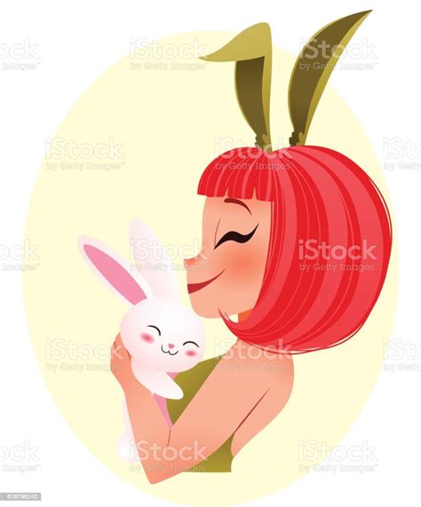 Easter Bunny Girl Illustration Young Smiling Girl Wearing Bunny Ears
