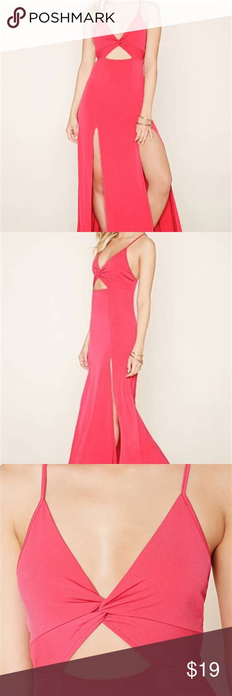 Nwt Forever21 Fuchsia Hot Pink Maxi Dress Small Details A Stretch Knit