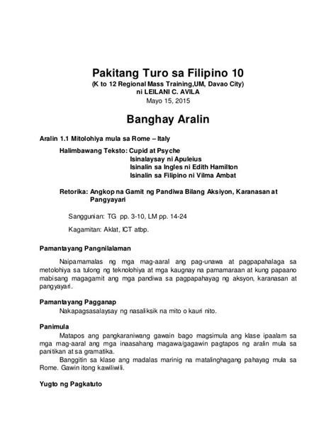 Banghay Aralin Filipino 10 Aralin 11