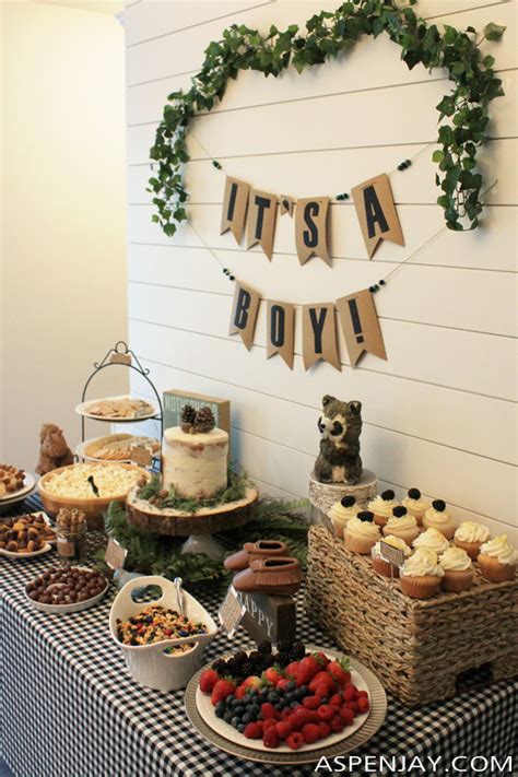 We served a variety of creative, delicious munchies that were spot on with our theme. Woodland Themed Baby Shower Food Table - Aspen Jay