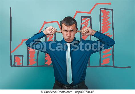 Businessman Man Plugged His Ears Puffed Out His Cheeks Graph Growth Business Strategy