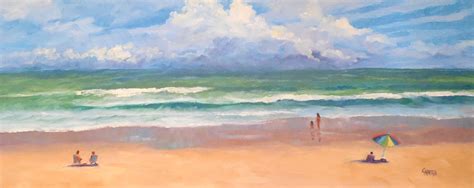 Carmen Beecher Beach Scene 20x75 Oil Painting Seascape