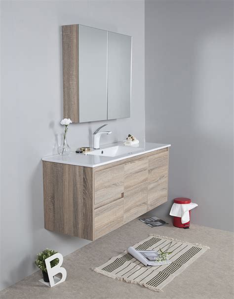 Browse a large selection of bathroom vanity designs, including single and double vanity options in a wide range of sizes, finishes and styles. 1200mm oak wall hung vanity Rio Bathroom Warehouse