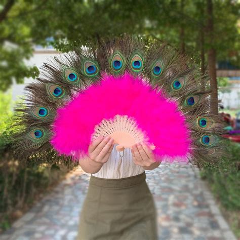 2614inch Large Peacock Feather Hand Fans White Marabou Etsy