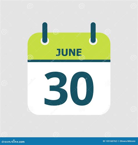 Calendar 30th Of June Stock Vector Illustration Of Organizer 135160762