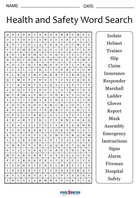 Health And Safety Word Search Printables