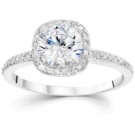 1 1 5ct Enhanced Diamond Cushion Halo Engagement Ring 14K White Gold