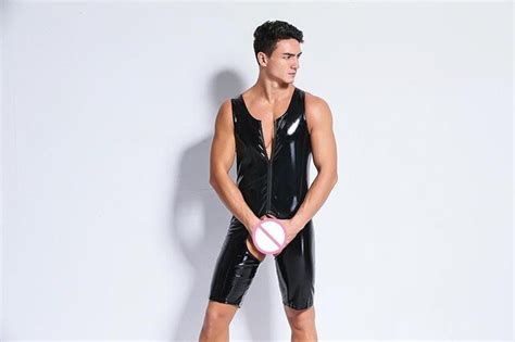 Sexy Lingerie Faux Leather Latex Bodysuit Gay Male Underwear Corsets Men Body Jumpsuit Stripper