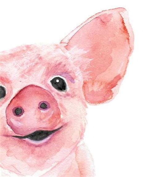 Watercolor Painting Of Piglet Pig Wall Art Baby Animal Nursery Decor