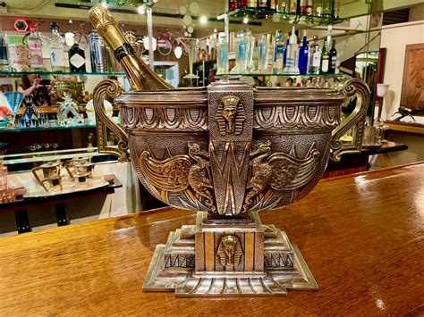 Art Deco Egyptian Revival Silver and Brass Jardiniere Three Piece Set