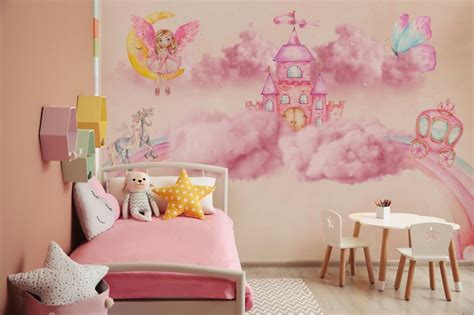 Pink Castle Nursery Wallpaper Girls Room Wallpaper Peel And Etsy