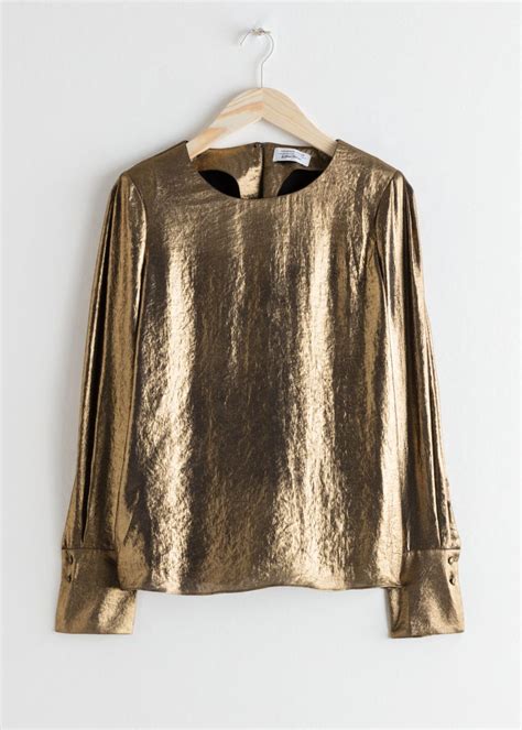 Metallic Satin Blouse Gold Blouses Other Stories Women Shirts Blouse Clothes Satin