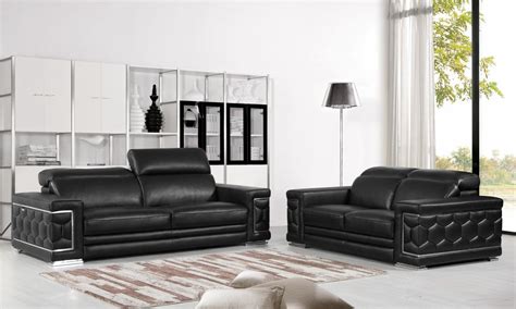 Black Genuine Italian Leather Sofa Set 2pcs Contemporary U692 Global