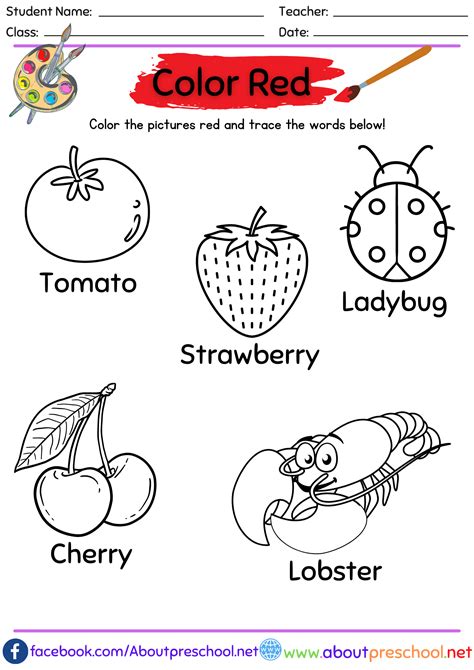 Color Worksheets Red About Preschool