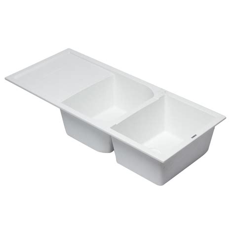 In other words, a piece. White 46" Double Bowl Granite Composite Kitchen Sink with ...