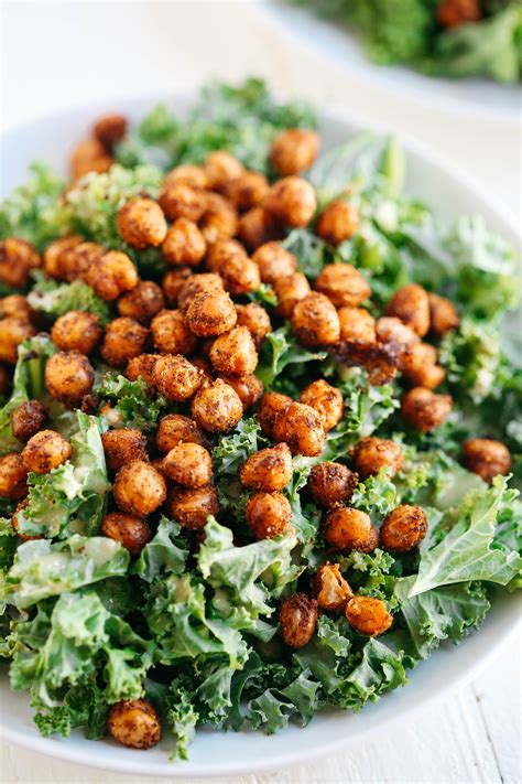Roasted Chickpea Kale Salad With Tahini Dressing Eat Yourself Skinny