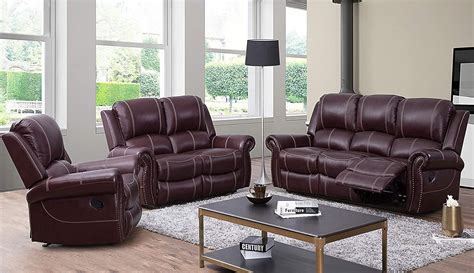 Abbyson Living 3 Piece Top Grain Leather Reclining Sofa Loveseat And