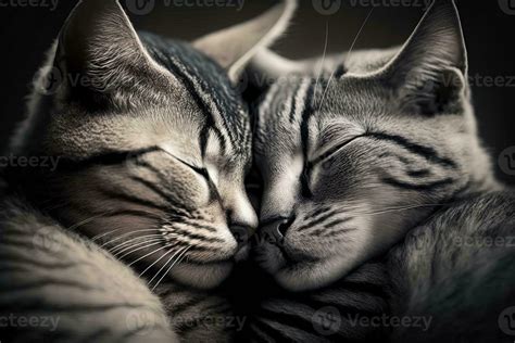 Cat Love Cat Couple Hugging Cuddling And Kissing Two Cute Cat Kittens In Love Holding Red
