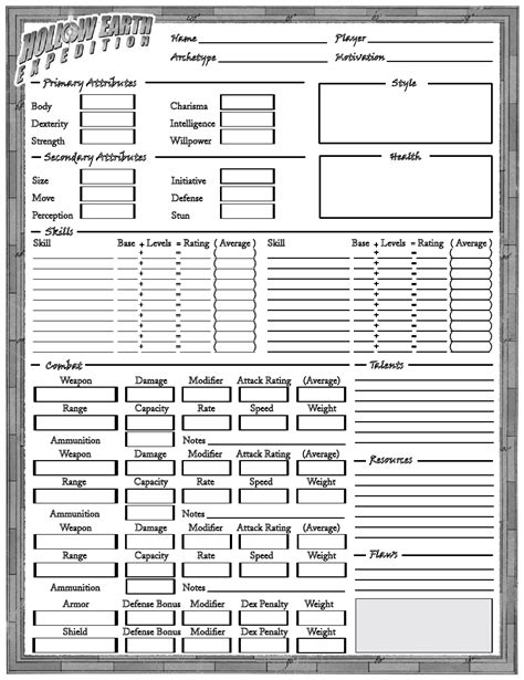 Hollow Earth Expedition Character Sheet