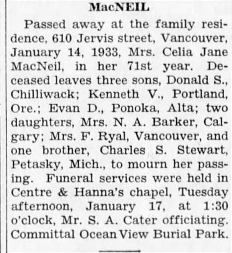 Obituary For Celia Jane Macneil Aged 71