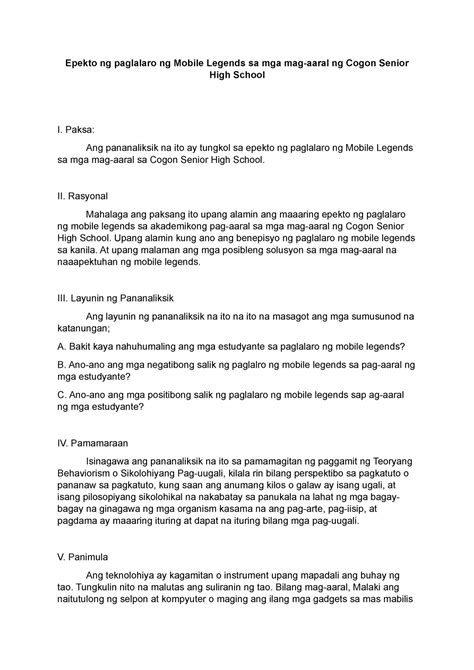 Epekto Ng Paglalaro Ng Mobile Legends Sa Mga Mag Paksa Ang Pananaliksik Na Ito Ay Tungkol Sa