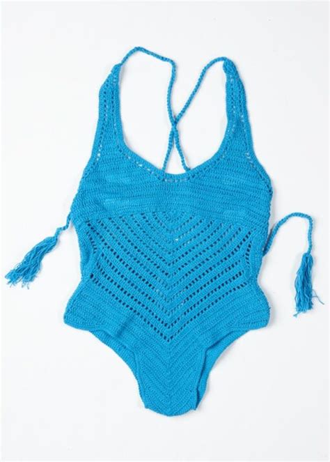 crochet one piece swimsuit with lining pure yellow