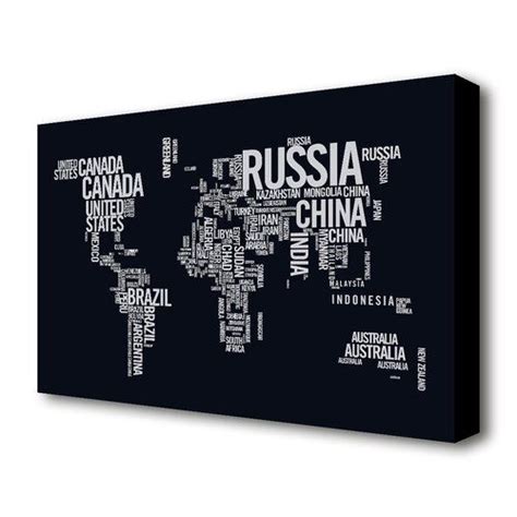 East Urban Home World Map Typography Wrapped Canvas Typography Print
