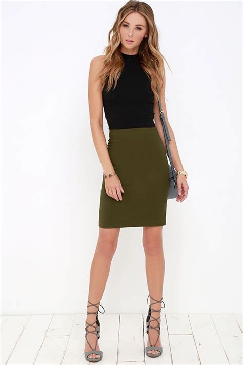 Sophisticated Style Olive Green Pencil Skirt Green Skirt Outfits