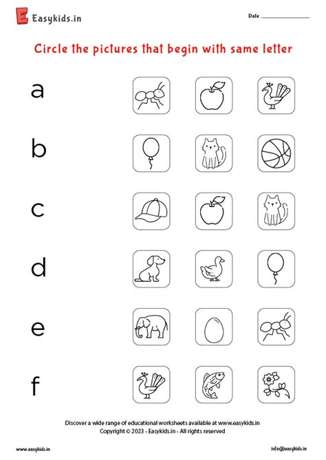 Circle The Pictures With Same Letter Worksheet By Easy Kids