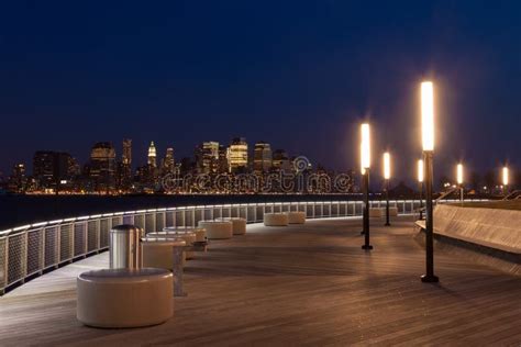 New York Manhattan Skyline View By Night From Hoboken Waterfront
