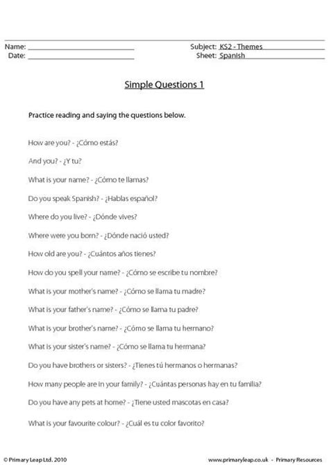Uk Spanish Questions 1 Worksheet Spanish Questions