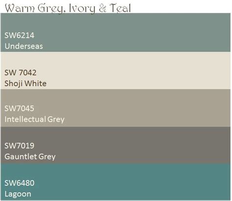 This classic shade creates a comfortably sophisticated look that soothes and restores. Warm Grey, Ivory, & Teal color palette. These are the ...