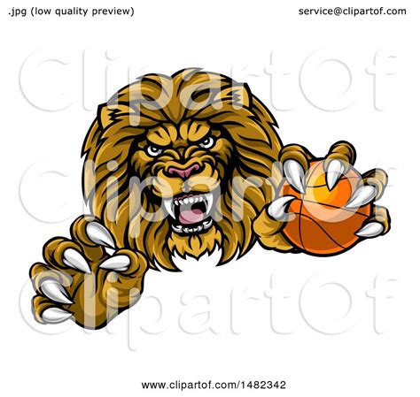 Clipart Of A Tough Clawed Male Lion Monster Mascot Holding A Basketball