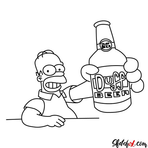 how to draw homer with a duff beer bottle step by step drawing tutorials beer drawing beer