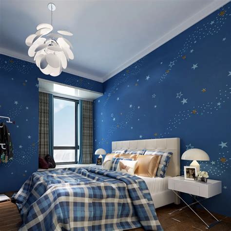 Buy Starry Night Kids Bedroom Wallpaper Dark Blue Non