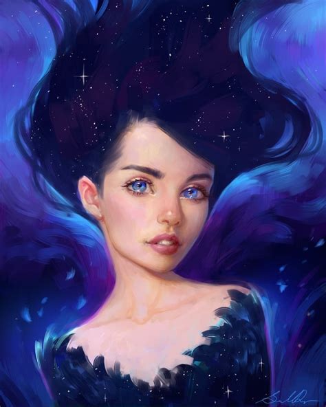 Galaxy By Selenada Female Portrait Cute Starry Face Digital Painting