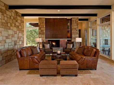 Modern Living Room With Stacked Stone Wall Hgtv