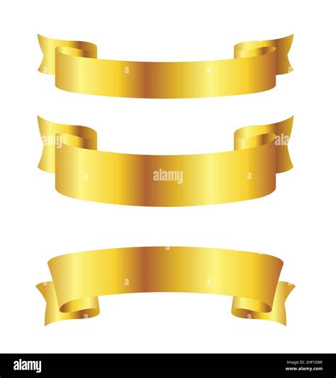 Set Of 3 Elegant Wide Gold Ribbons Banner Flowing Scroll Blank Vector