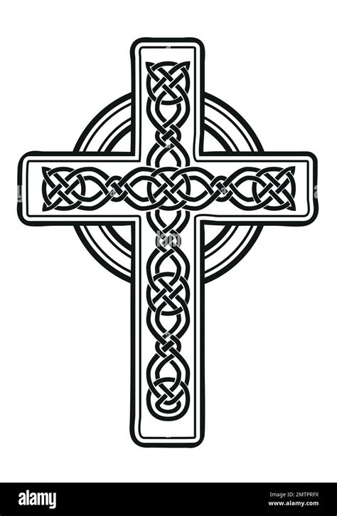 Celtic Cross Decorated With Celtic Ornaments Black And White Vector