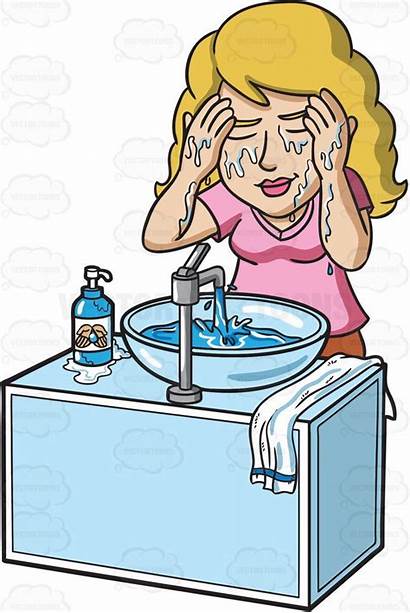 Wash Face Clipart Clip Cartoon Washing Woman